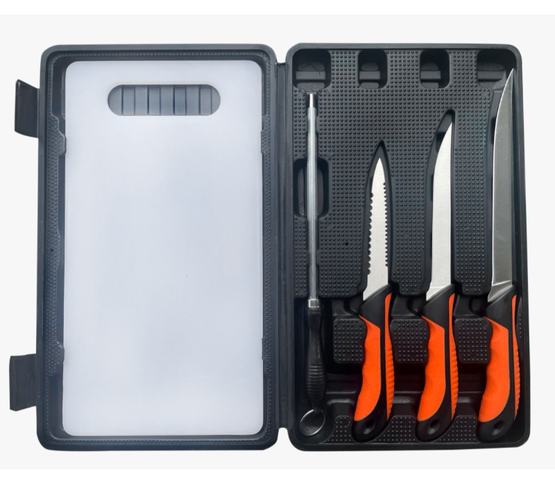 FKS25-06&nbsp;6&nbsp;ensembles de couteaux d'ext&eacute;rieur avec planche &agrave; d&eacute;couper, 3&nbsp;couteaux &agrave; filet en acier in