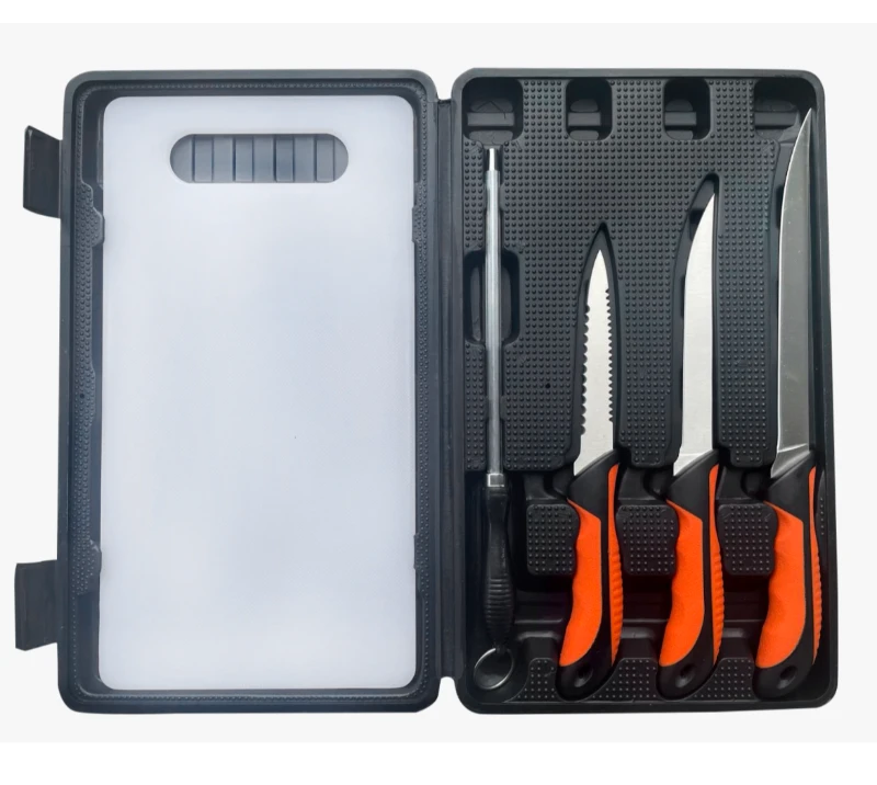 FKS25-06&nbsp;6&nbsp;ensembles de couteaux d'ext&eacute;rieur avec planche &agrave; d&eacute;couper, 3&nbsp;couteaux &agrave; filet en acier in