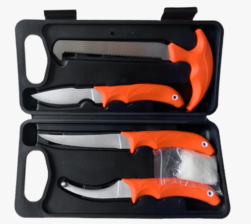 FKS33-06&nbsp;6&nbsp;pi&egrave;ces&nbsp;ensemble de couteaux de chasse et de p&ecirc;che avec &eacute;tui rigide, scie &agrave; filet et kit d