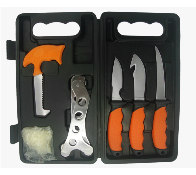 FKS22-07&nbsp;Ensemble d'outils professionnels de chasse et de p&ecirc;che, 8&nbsp;pi&egrave;ces, avec &eacute;tui rigide, couteau