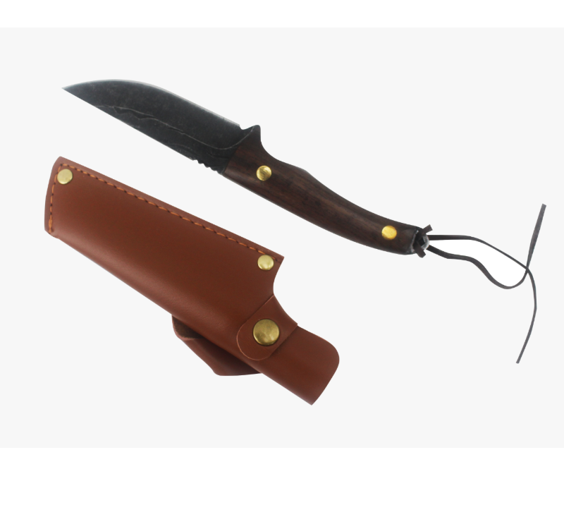 S1027&nbsp;Couteau de chasse &agrave; lame fixe forg&eacute; &agrave; la main, manche en bois avec &eacute;tui en cuir, couteau de su