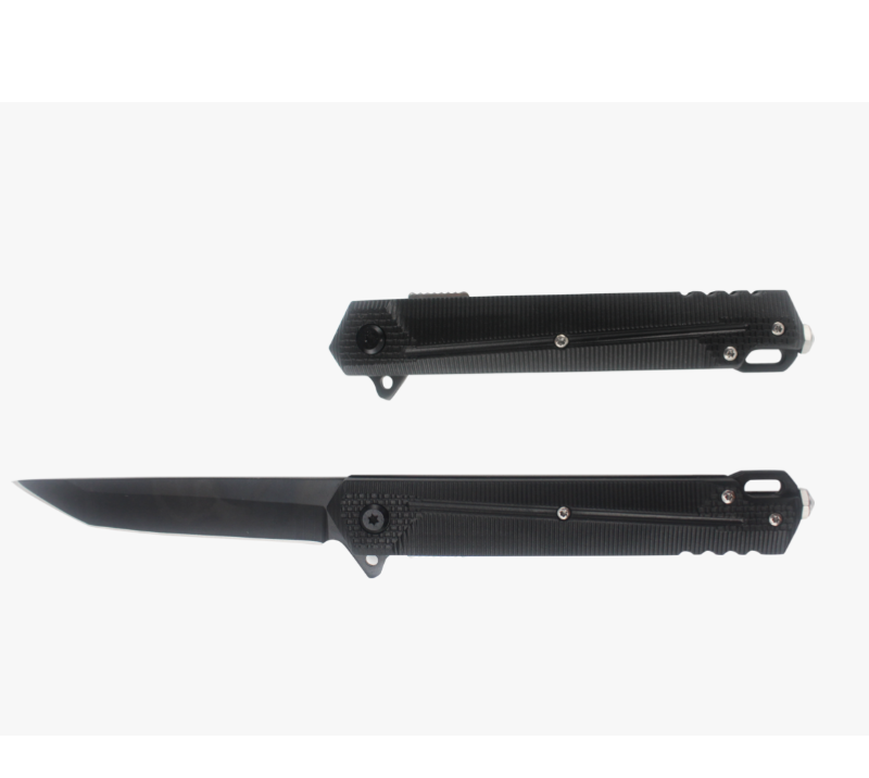 S2031&nbsp;Couteau pliant tactique &agrave; lame droite et manche noir, couteau de poche EDC en acier inoxydable