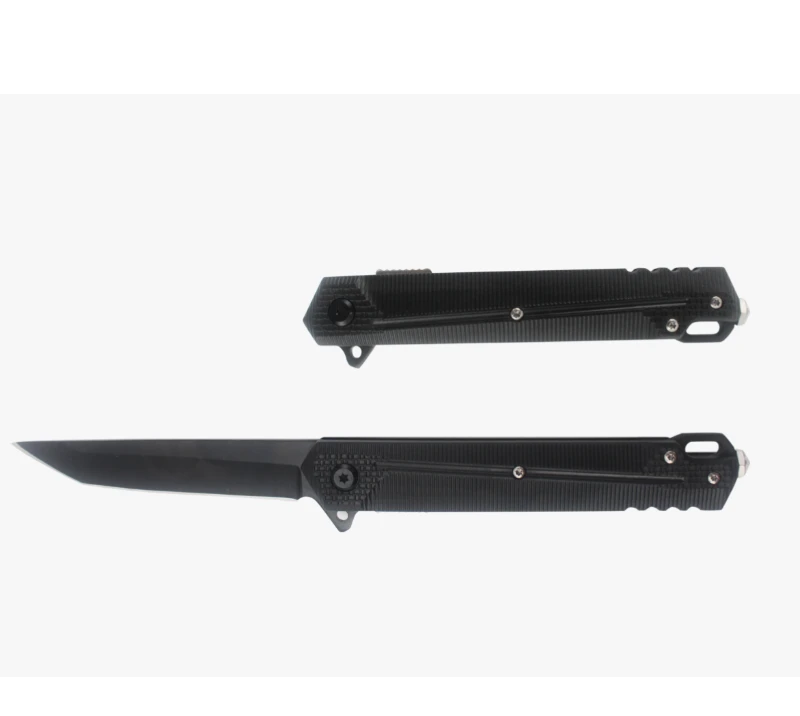 S2031&nbsp;Couteau pliant tactique &agrave; lame droite et manche noir, couteau de poche EDC en acier inoxydable