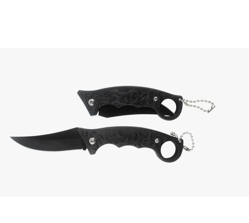 Couteau Karambit pliant en relief tigre S2022, couteau de poche noir avec porte-cl&eacute;s, couteau tactiq