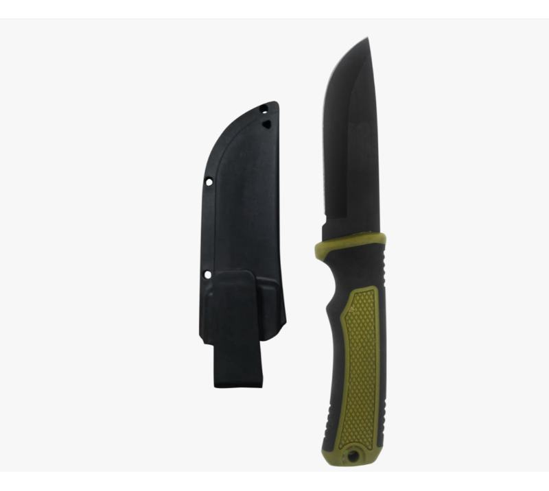 S2026&nbsp;Couteau de chasse &agrave; lame fixe &agrave; manche noir et vert, couteau de survie en acier inoxydable ave