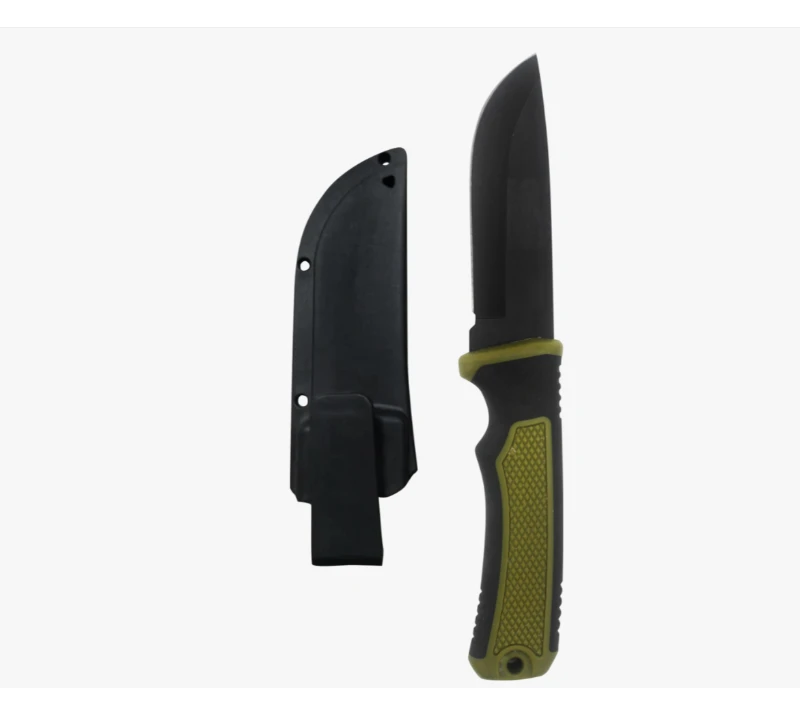 S2026&nbsp;Couteau de chasse &agrave; lame fixe &agrave; manche noir et vert, couteau de survie en acier inoxydable ave