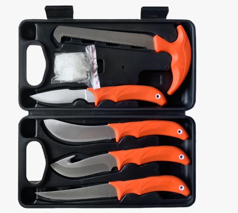 FKS33-08&nbsp;Ensemble de 7&nbsp;couteaux de chasse et de p&ecirc;che professionnels avec &eacute;tui rigide, comprenant de