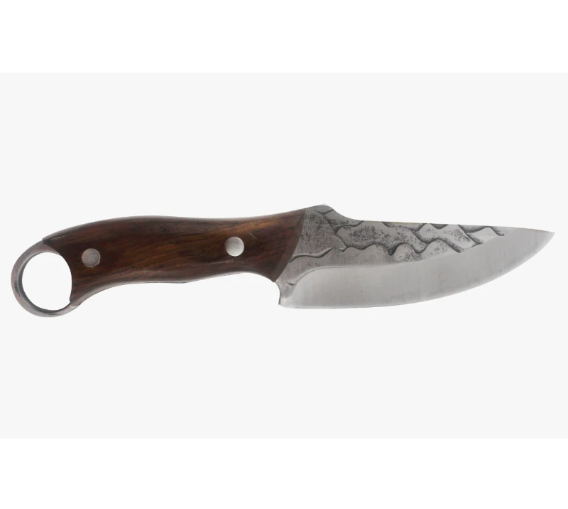 S1026&nbsp;Couteau de cou &agrave; lame fixe forg&eacute; &agrave; la main, manche en bois, outil EDC Full Tang avec trou pour
