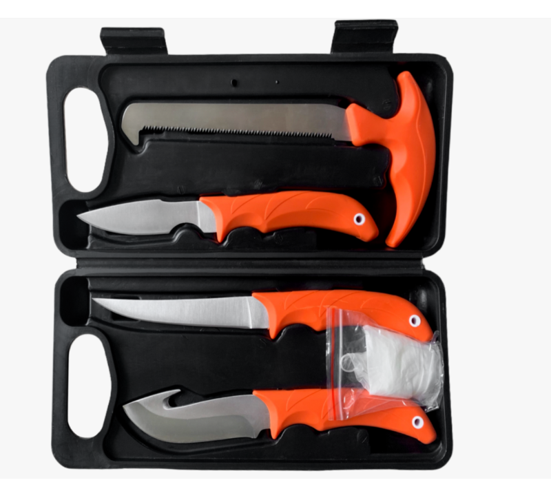 FKS33-05&nbsp;Ensemble de 6&nbsp;couteaux de chasse et de p&ecirc;che professionnels avec &eacute;tui rigide, comprenant un
