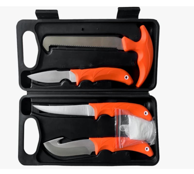 FKS33-05&nbsp;Ensemble de 6&nbsp;couteaux de chasse et de p&ecirc;che professionnels avec &eacute;tui rigide, comprenant un