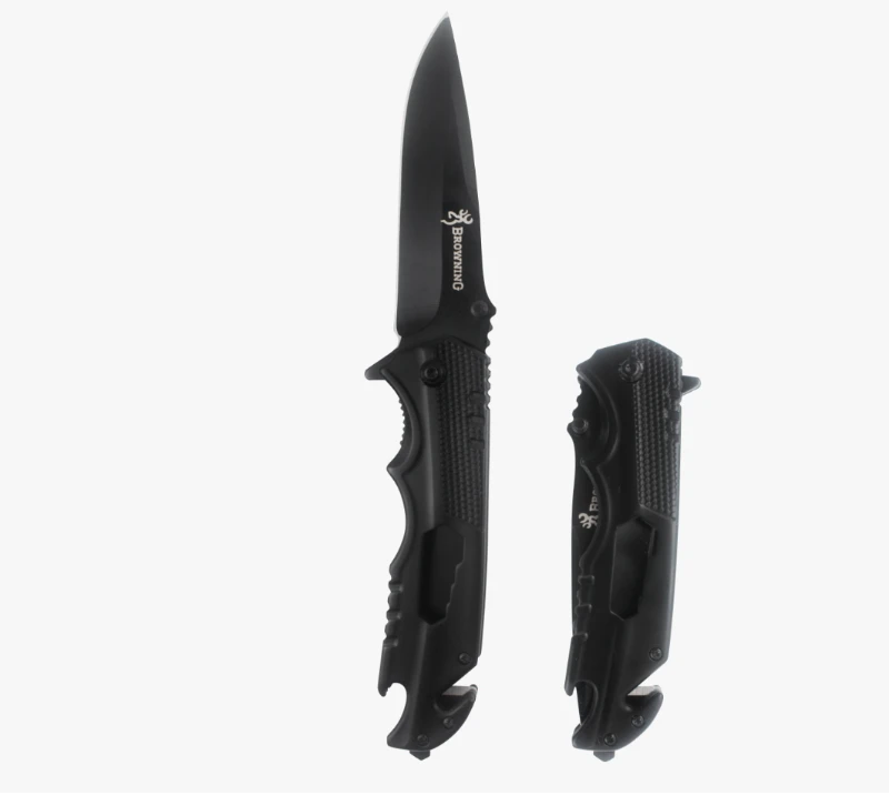 Couteau pliant tactique S2028, couteau de poche EDC en acier inoxydable &agrave; rev&ecirc;tement noir avec clip