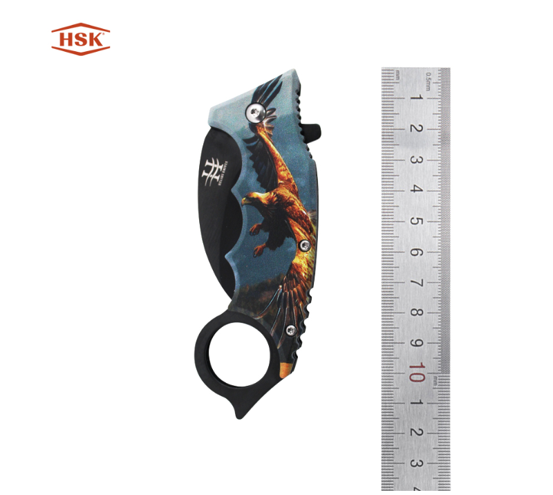 Couteau pliant d'ext&eacute;rieur imprim&eacute; avec manche en anneau TPK48, lame en acier inoxydable noir avec p