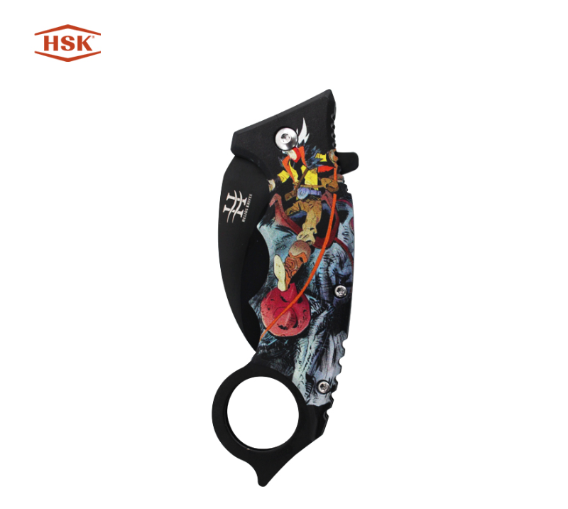 Couteau pliant d'ext&eacute;rieur imprim&eacute; avec manche en anneau TPK48, lame en acier inoxydable noir avec p