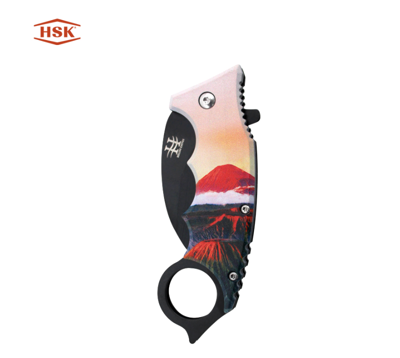 Couteau pliant d'ext&eacute;rieur imprim&eacute; avec manche en anneau TPK48, lame en acier inoxydable noir avec p