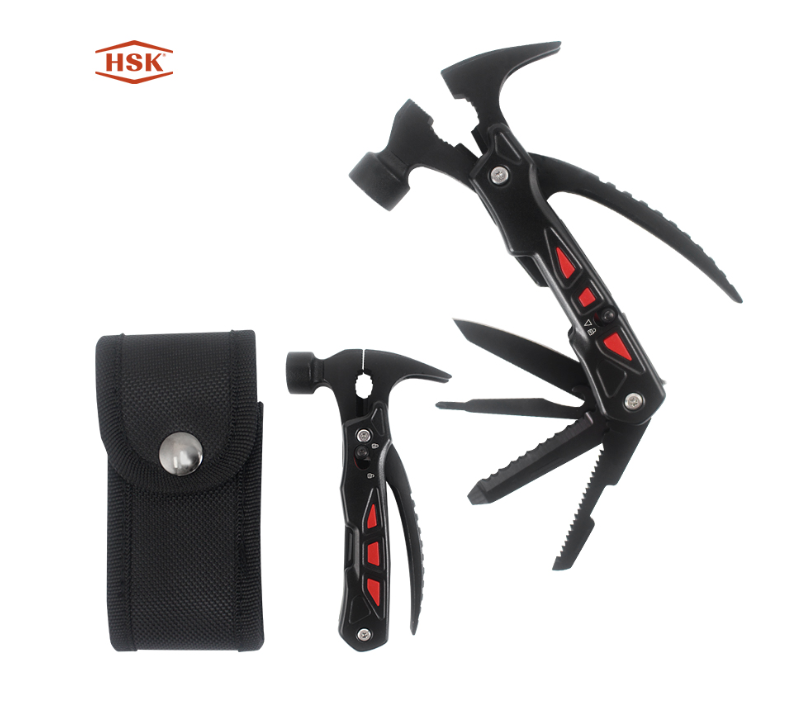 S02139 Marteau multi-outils noir, outil multifonction de survie en camping en plein air avec pince-c