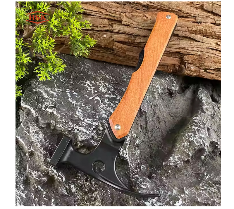 S02318&nbsp;Marteau de camping multi-outils 12&nbsp;en&nbsp;1 avec manche en bois, &eacute;quipement de survie en plein ai
