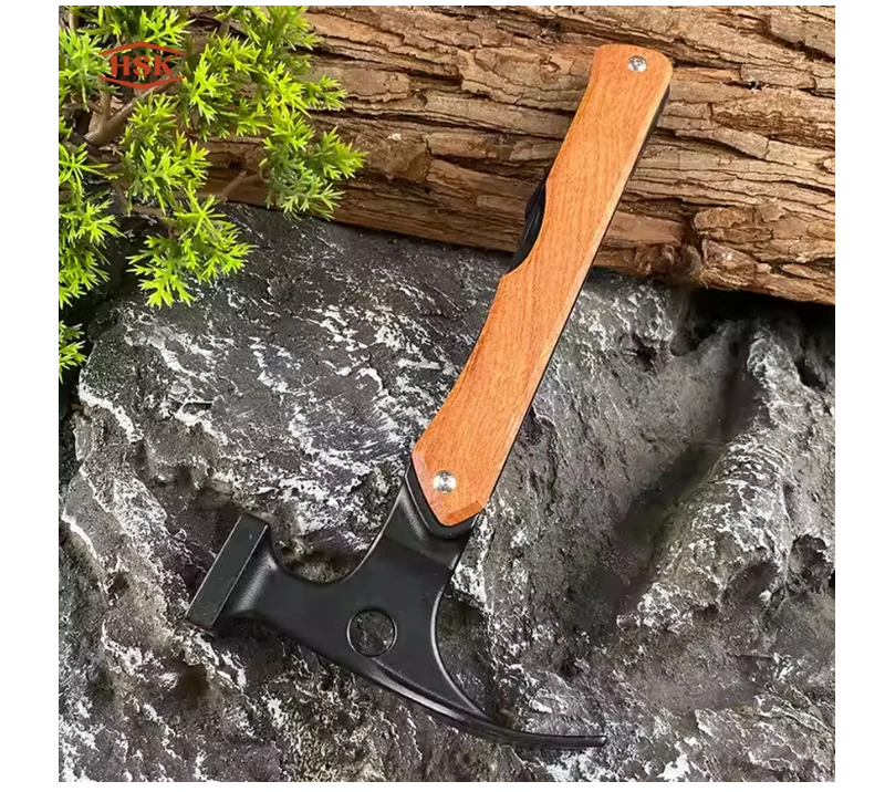 S02318&nbsp;Marteau de camping multi-outils 12&nbsp;en&nbsp;1 avec manche en bois, &eacute;quipement de survie en plein ai