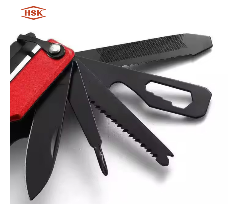 S02137 Marteau multi-outils rouge et noir, outil multifonction de survie en camping en plein air ave