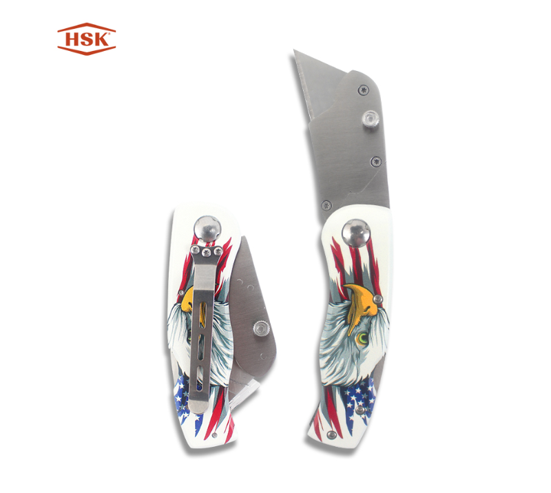 FK104&nbsp;Couteau utilitaire pliant aigle drapeau am&eacute;ricain, coupe-bo&icirc;te EDC robuste &agrave; lame rempla&ccedil;able