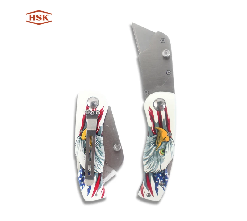 FK104&nbsp;Couteau utilitaire pliant aigle drapeau am&eacute;ricain, coupe-bo&icirc;te EDC robuste &agrave; lame rempla&ccedil;able