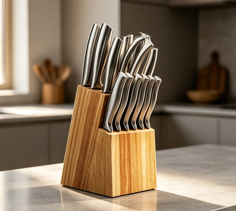 RS-129 8PCS High Quality Stainless Steel Kitchen Knife Set With Wooden Block