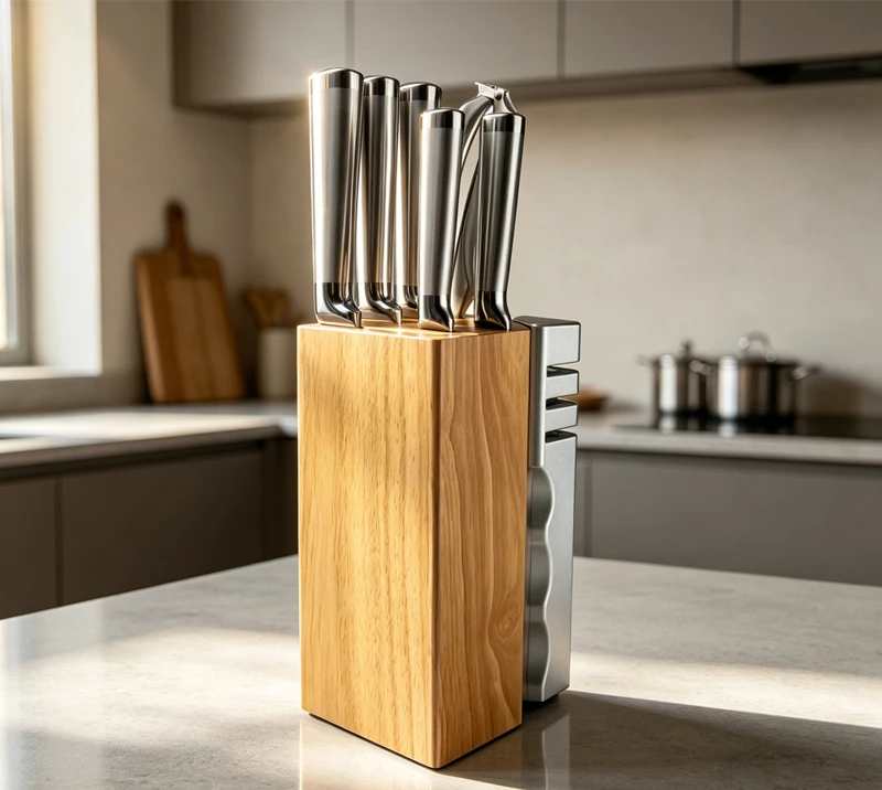 D-D007B 8PCS High Carbon Stainless Steel Kitchen Knife Set with Square Wooden block